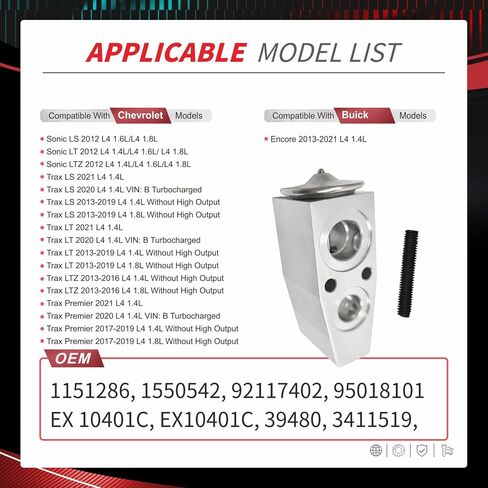 A/C Expansion Valve Compatible with Chevy, GMC, Buick, Cadillac, Pontiac, Saturn Models - Impala, Malibu, Suburban, Yukon, LaCrosse, Escalade ESV, G5, Replaces 52495729，39009 in Saudi Arabia