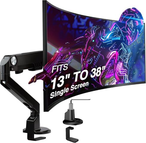 AVLT Single 13"-38" Monitor Arm Desk Mount fits One Flat/Curved/Ultrawide Monitor Full Motion Height Swivel Tilt Rotation Adjustable Monitor Arm - VESA/C-Clamp/Cable Management in Saudi Arabia