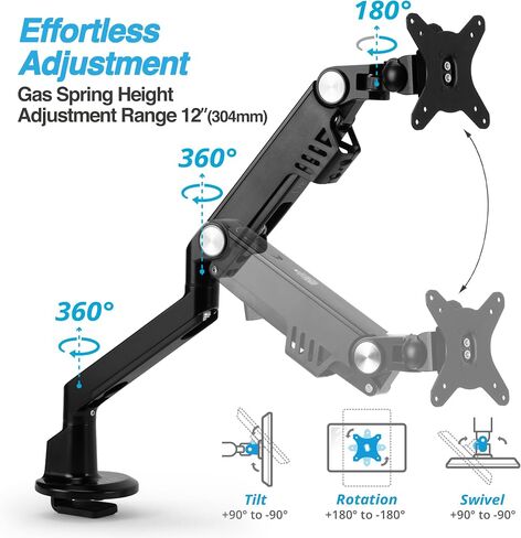 AVLT Single 13"-38" Monitor Arm Desk Mount fits One Flat/Curved/Ultrawide Monitor Full Motion Height Swivel Tilt Rotation Adjustable Monitor Arm - VESA/C-Clamp/Cable Management in Saudi Arabia