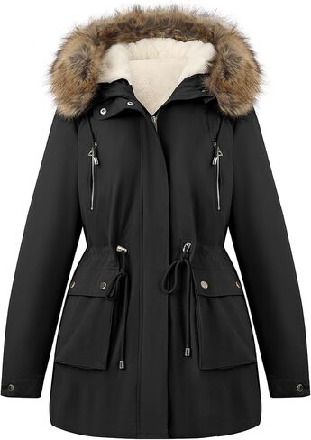 Geschallino Women's Plus Size 3-in-1 Parka Coat Zip Detachable Warm Fleece Lined Outwear with Waist Drawstring (1X-5X) in Kuwait