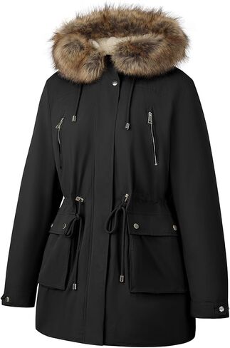 Geschallino Women's Plus Size 3-in-1 Parka Coat Zip Detachable Warm Fleece Lined Outwear with Waist Drawstring (1X-5X) in Kuwait