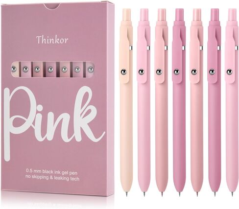 thinkor Pink Gel Pens Black Ink, 7 Pcs 0.5mm Quick Dry Fine Point Smooth Writing Pens, Cute Office School Supplies Gifts for Women Student in Saudi Arabia