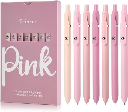 thinkor Pink Gel Pens Black Ink, 7 Pcs 0.5mm Quick Dry Fine Point Smooth Writing Pens, Cute Office School Supplies Gifts for Women Student in Saudi Arabia