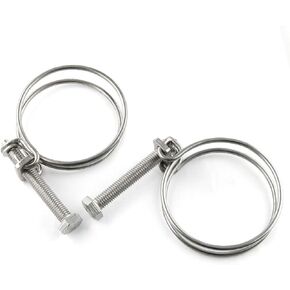 PZRT 2pcs 55-60mm Double Wire Hose Clamps Adjustable 304 Stainless Steel Hose Clamp Pipe Clamp