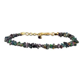 YANARA Mother's Day Gifts Black Opal Bracelet AA+ Natural Raw Fire Play Ethiopian Rock Gemstone Rough Dainty October Birthstone Chakra Healing Stone Raw Crystals Jewelry in 14KGold Plated Chain 8 inch