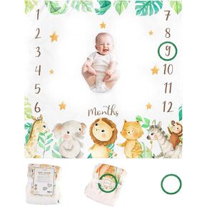 KooKooBaby Monthly Baby Milestone Blanket,47"x47" Premium Fleece Baby Monthly Milestone Blanket for Baby Boy or Baby Girl with Felt Marker, Baby Month Milestone Blanket (Woodland Animals)
