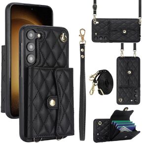 for Samsung Galaxy S23 Case 6.1 Inch, Crossbody Purse Wristlet Shoulder Strap Trendy Protective Cover for Galaxy S23 -Black
