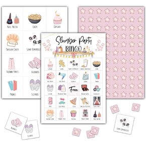 ألعاب KFNER Slumber Party Bingo - بطاقة Bingo لحفلات النوم للفتيات - مجموعة ألعاب Bingo مكونة من 24 لاعبًا لأصدقاء العائلة البالغين - أنشطة حفلات البيجامة - مستلزمات حفلات الزفاف -C04