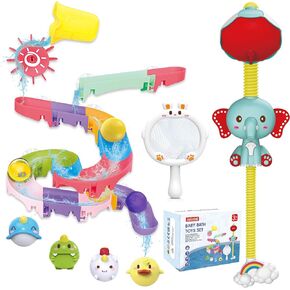 Jetbotell Toddler Bath Toys, Baby Bath Tub Toys with Slide Track and Elephant Shower Sprays, Fishing Floating Animals Toys, Mold Free Bathtub Toys Gift for Kids Ages 2-5