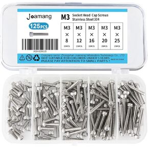 Joamang M3 x 20 مم 25 مم 30 مم 35 مم 40 مم براغي غطاء رأس المقبس، الفولاذ المقاوم للصدأ 304، محرك ألين سداسي متري، لمسة نهائية لامعة، ملولبة بالكامل، مجموعة متنوعة 100 قطعة in Kuwait