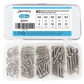 Joamang M3 x 20mm 25mm 30mm 35mm 40mm Socket Head Cap Screws Bolts, Stainless Steel 304, Metric Allen Hex Drive, Bright Finish, Fully Threaded, Assortment Kit 100PCS