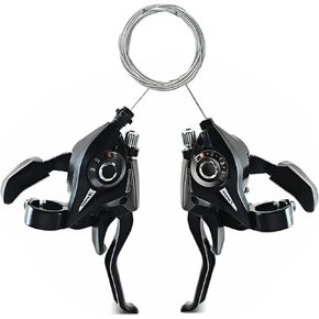 Relwears Bicycle Brake Levers Shifter, 3x8 24 Speed Mountain Bike shifters Set with Gear Indicator,Cable Thumb Derailleur Lever Transmission for Moutain Bike, Road Bike, MTB
