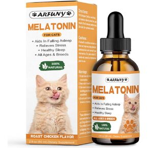 Cat Melatonin | 60ML Melatonin for Cats Supports Falling Asleep | Cat Melatonin Drop | Cat Sleep Aid | Cat Calming | Cat Anxiety Relief | Stress Relief for Cats | 2 fl oz, Roast Chicken Flavor