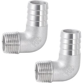 304 Stainless Steel 90 Degree Elbow 1" Hose Barb x 1" Male NPT for Air Water Fuel Home Brew Pipe Fitting, 2 pcs