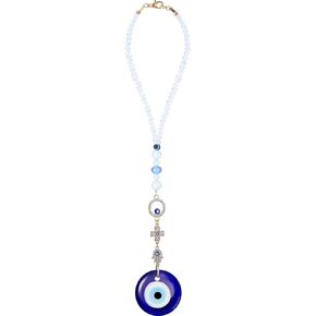 Evil Eye Car Hanging Ornament Evil Blue Eye Charms for Rear View Mirror Evil Eye Beaded Decor Evil Eye Car Accessories Evil Eye Window Pendent for Window Car Door Frame Balcony (Cross Style)