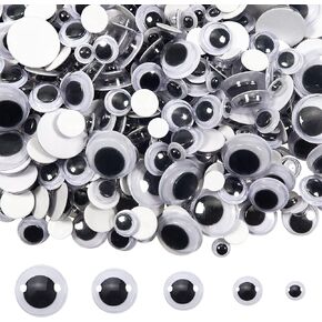 TOAOB 800pcs Black Plastic Googly Wiggle Eyes Self-Adhesive Round 6mm to 15mm Mixed Assorted Sizes Sticker Eyes for DIY Crafts Scrapbooking Decoration