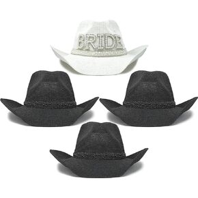 Funky Junque Straw Cowboy Hat Women Sun Hat Cowgirl Bachelorette Party Decorations Rhinestone Sparkly Bride Summer Beach