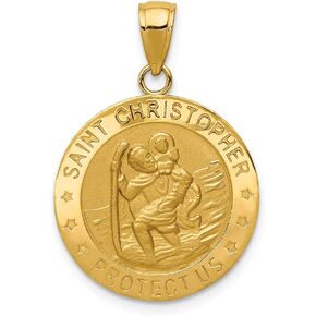 Solid 14k Yellow Gold Catholic Patron Saint Christopher Medal Pendant Charm - 28mm x 19mm