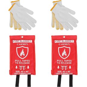 Carmen Fire Emergency Blanket Fire Blanket for Home Kitchen Camping Car Office Warehouse Emergency Survival Safety (2-Pack)