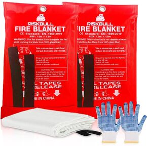 Riskbull Emergency Fire Blanket for Home - 2 Pack with Gloves - Fire Extinguishing Blanket for Kitchen & Home Safety, 40" x 40" Fiberglass