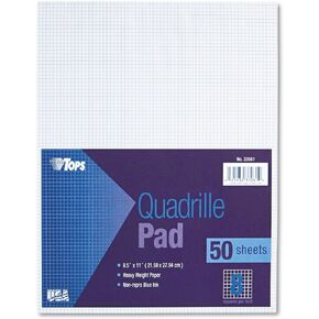 TOPS Quadrille Pad، علكة علوية، 8-1/2 × 11 بوصة، قاعدة رباعية، ورق أبيض، 50 ورقة لكل وسادة (33081)
