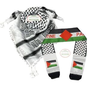 Islamic Gifts 123 Palestine Flag Scarf Silk Neck Scarf + Palestine Scarfs 2-In-1الاقصى Shemagh Cotton Arab scarf Keffiyeh Scarf Men Neck Wrap