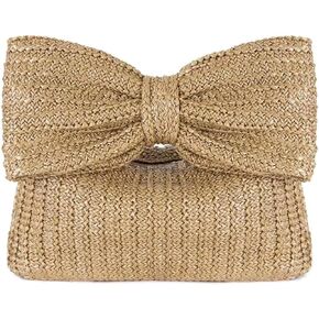 Lanpet Bow Straw Clutch Purses for Women Summer Beach Bag Vacation Woven Puese Handbags for Formal Party Wedding