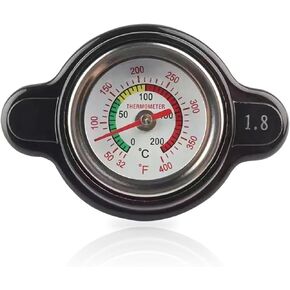 Jawmoy 1 PC Car High Pressure Radiator Cover, Water Tank Cover with Thermometer, 1.8 Real-time Temperature Monitoring Measurement, Universal Car Accessories for Off-road Vehicles Motorcycles (Black)