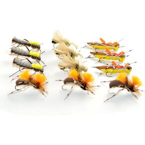 The Fly Fishing Place Grasshopper Trout Fly Fishing Flies Assortment Dropper Hopper Foam Body 12 Flies 4 Patterns Trout Fly Collection