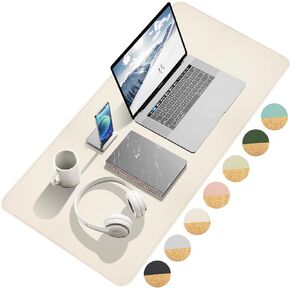 Desk Mat, Dual-Sided Desk Pad, Large Mouse Pad for Desk, Natural Cork & PU Leather Non-Slip Waterproof Desk Mats for Office and Home (35.4" x 17", Mint Green)