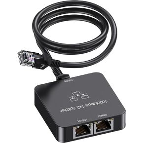 Uzifhdhi Ethernet Splitter 1 to 2 with Ethernet Cable, Gigabit RJ45 Internet Splitter Adapter 1000Mbps High Speed for Cat 5/5e/6/7/8 Cable, Black