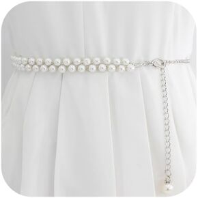 White Pearl Belt for Women Layered Waist Chain Belt Handmade Pearl Body Chain Charm bridal Dresses Belt Adjustable Belly Chain for Girl Fashion Jewelry Gifts Accessory