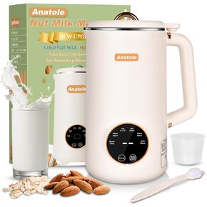 Anatole Nut Milk Maker 34oz 1000ml Almond Milk Machine 2024 Upgraded Soy Oat Plant-Based Milk Blender Homemade Dairy-Free Juice Paste with 10 Stainless Steel Blades 12 Hours Timer Recipes