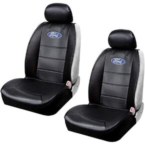 Plasticolor 008598R01 One Pair Ford Logo Seat Covers Premium 3 Piece Sideless Car Truck or SUV Seatcover with Cargo Pocket with Logo