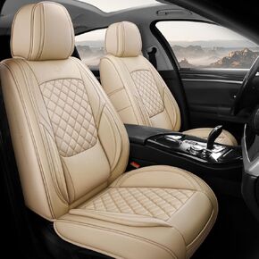 GEEYONTEK Car Seat Covers Front Set, 2Pcs Universal Waterproof Leather Vehicle Cushion for Automotive Front, Driver Seat Protectors Fit for Most SUV Truck Sedan Pick-up Jeep, Airbag Compatible (Black)