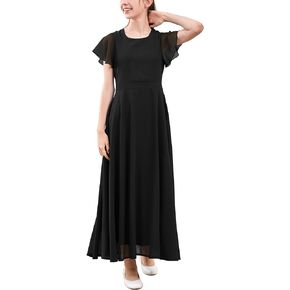GORLYA Girls Scoop Neck Ruffle Sleeve Vintage Elegant Flowy Wedding Party Long Maxi Chiffon Dress 10-16Y