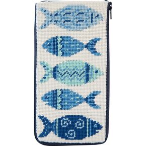 Stitch & Zip Eyeglass Case Needlepoint Kit- Blue Fishes