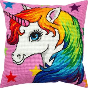 Unicorn. Needlepoint Kit. Throw Pillow 16×16 Inches. Printed Tapestry Canvas, European Quality