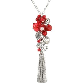 PEARL&CLUB Silver Long Tassel Necklaces for Women Boho Chain Necklace with Tassel Beaded Pendant Silver Fashion Jewelry Gifts for Women