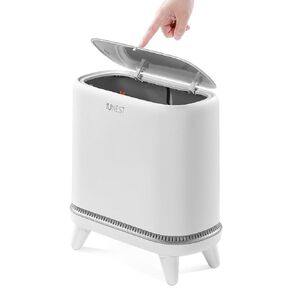 funest Bathroom Trash Can, 3 Gallon Slim Trash Can with Lid, Adsorption Garbage Can with Press-Top Lid, White Narrow Plastic Trash Bin for Bathroom, Office, Bedroom, Living Room