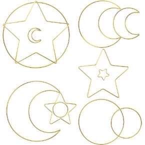 12pcs Gold Dream Catcher Metal Rings, AngleKai 4 Size Macrame Hoops Metal Craft Rings for Dream Catcher Hoops Moon Star Circle Shape Rings for Craft Home Decor, Wedding Wreath Decor(2/4/6/8Inch)