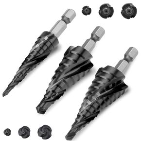 Step Drill Bit, 3/16 to 7/8 Inch Step Bits for Metal, Stainless Steel, Aluminum, Wood, Plastic 12 Step Sizes Unibit Cone Drill Bit