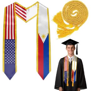 Paxiaroy Philippines Flag Graduation Stole Sash, Filipino Country Flag Graduation Stole and Honor Cord for International Students