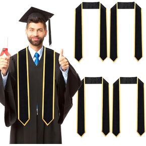 Lawei 4 Pieces 72 Inch Unisex Graduation Stole, Adult Plain Graduation Sash Honor Classic End With Trim for Academic Commencements, 2024 Personalized Graduation Sash Gift, Black in Kuwait