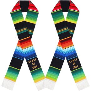 Vicenpal 2 Pcs Class of 2024 Mexican Graduation Sash 72'' Mexican Graduation Stole Black Hispanic Stole Grad Serape Scarf
