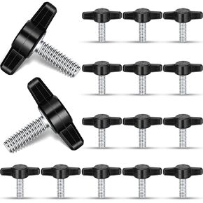 Tandefio 16 Pcs Stainless Steel Thumb Screw Thread Thumbscrew Adjustable Tee Wing Screw Black Wing Knob Bolt for Remove Replace Hand Clamping Tightening Knob Power Supply (1/4"-20 x 1-1/4")
