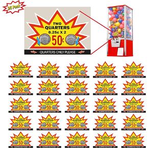 ملصق سعر آلة العلكة - ملصق سعر 50 سنتًا لعرض آلة بيع الكبسولات الكبيرة. ملصق ذو وجهين لآلة العلكة - ملصق خلفي مقاس 2 × 0.25 - لوازم آلات البيع - (25 عبوة) in Kuwait