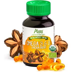 Organic Source of omegas 3, 6 and 9 l Sacha Inchi Oil softgel Capsules l 100 x 500 mg Pills l Healthier Essential Fatty Acids Source l Non GMO and Gluten Free l Amazon Andes