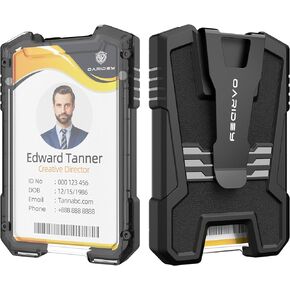 Oaridey Carbon Fiber Badge Holder/ID Card Holder/Portable Travel Wallet with Manganese Steel Clip, Heavy Duty Vertical Clear ID Holder for Work ID, Credit Cards