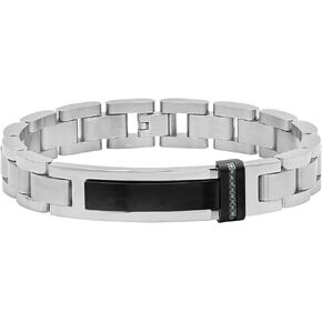STEEL NATION JEWELRY Men's Premium Stainless Steel Diamond-Accented ID Bracelets Collection - Hypoallergenic, Fold Over Clasp, Various Lengths